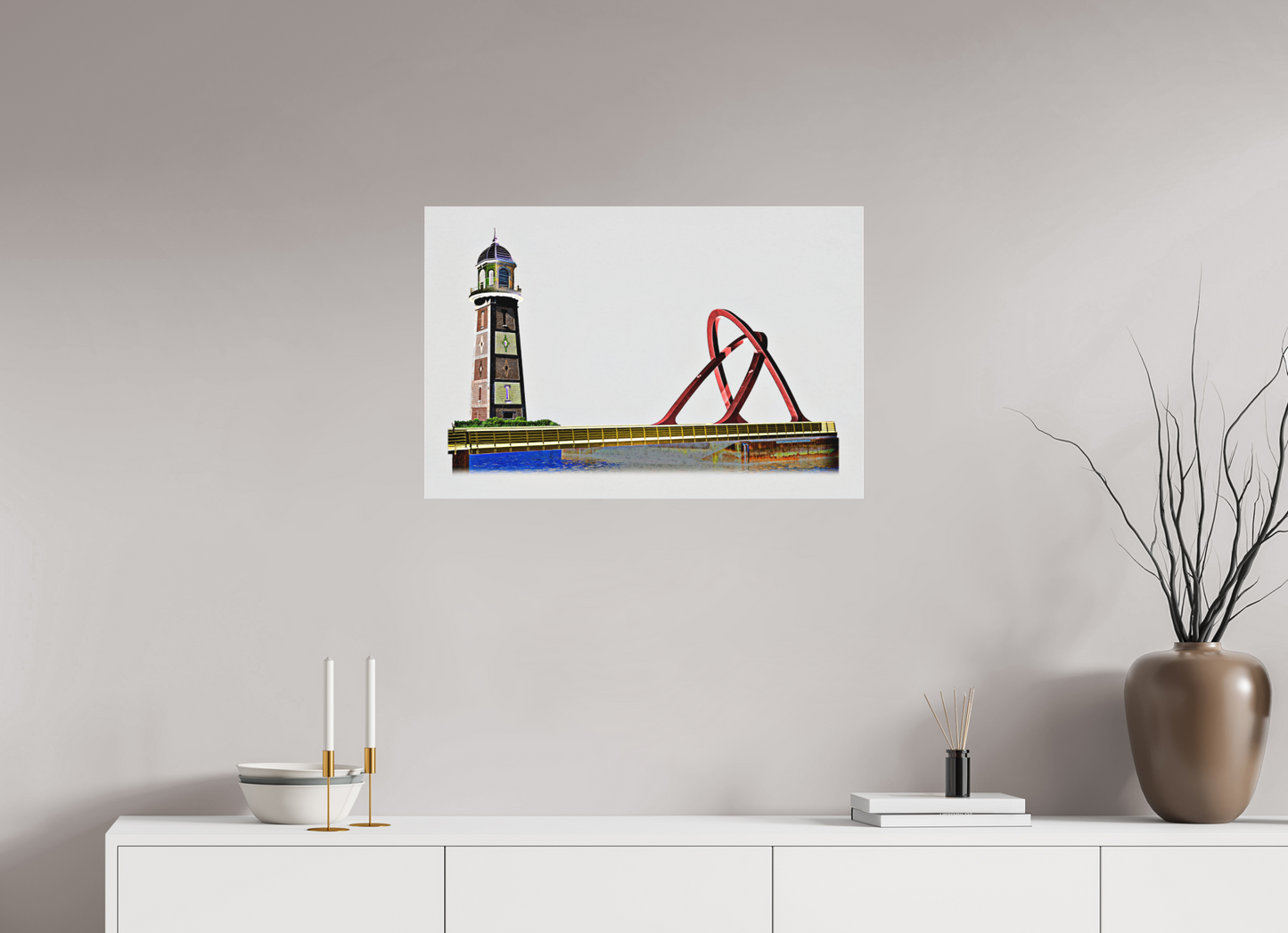 75 x 50 cm, Fine Art Acrylglas Matt New_Bridge_Old_lighthouse