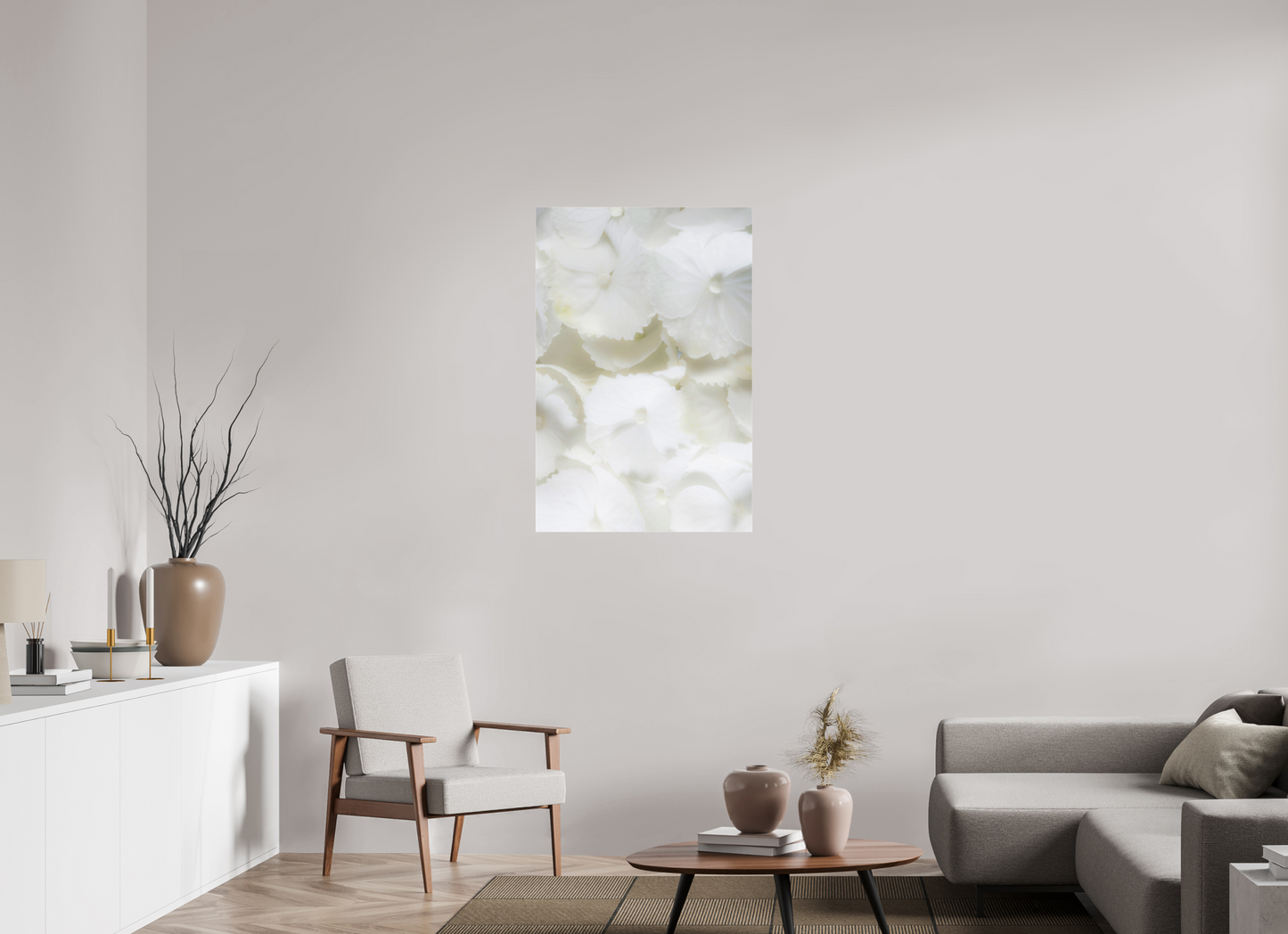 70 x 105 cm, Glänzender Foto-Abzug Acrylglas Bauernhortensie