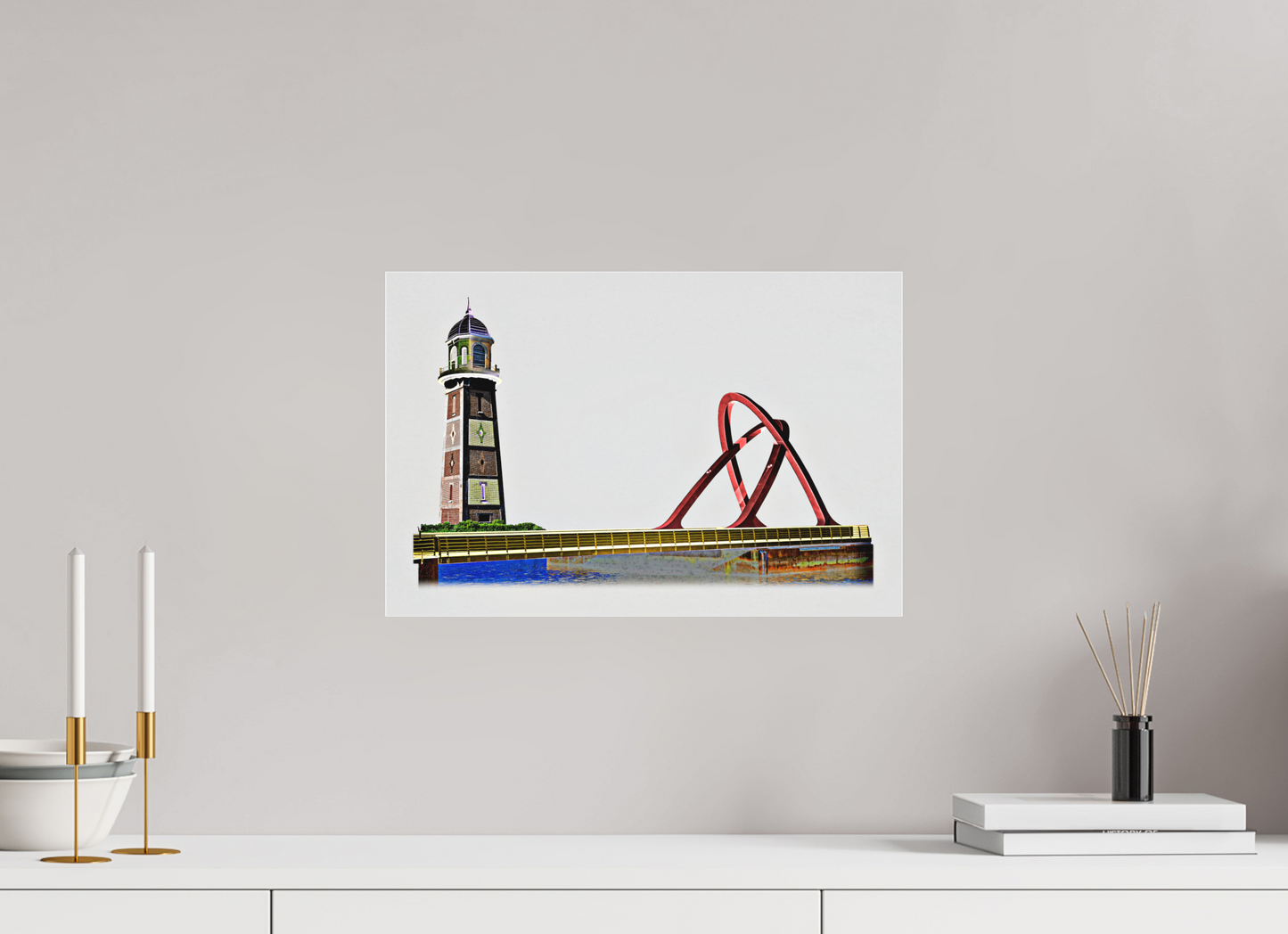 45 x 30 cm, Fine Art Acrylglas Matt New_Bridge_Old_lighthouse