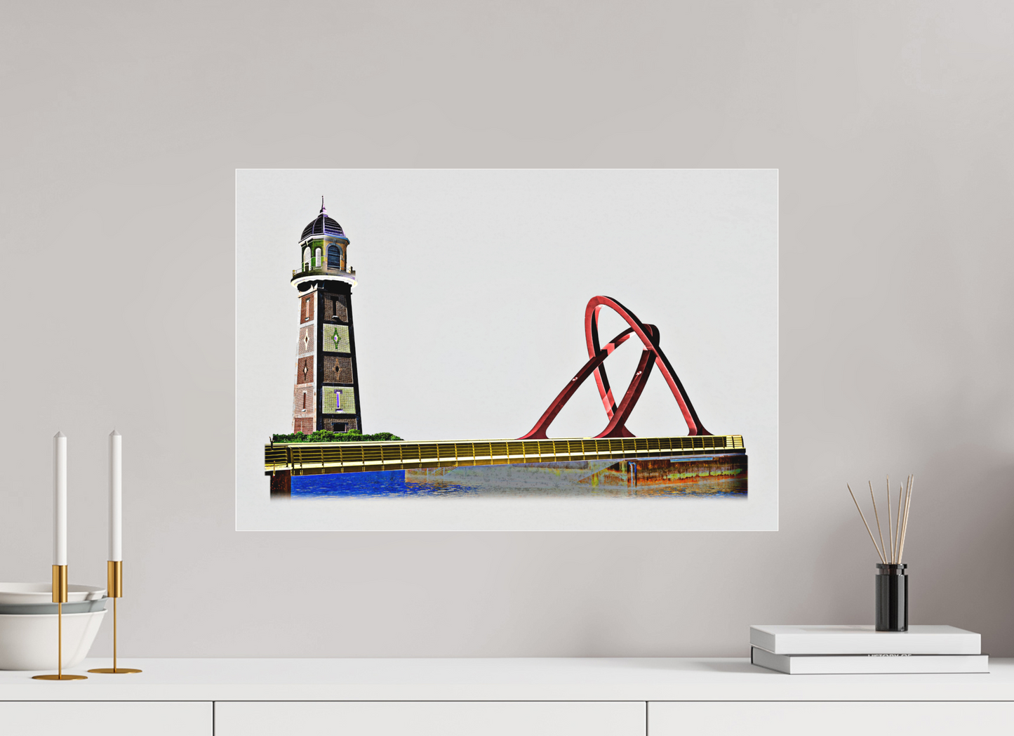 60 x 40 cm, Fine Art Acrylglas Matt New_Bridge_Old_lighthouse
