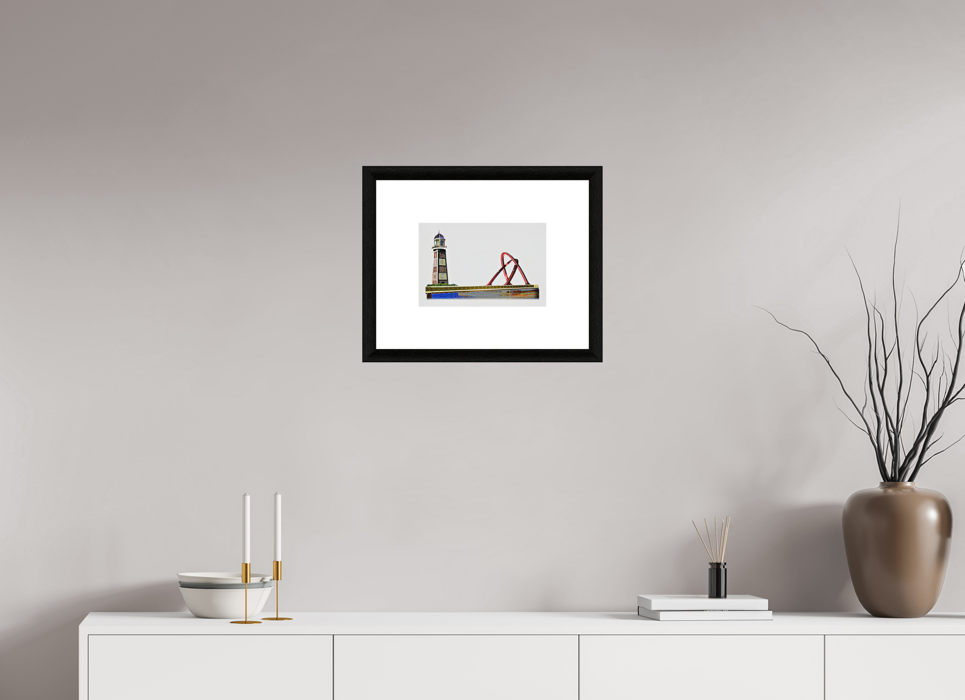 30 x 20 cm, Le Havre _ Framed _Passepartout_Photo Silk Baryta Hahnemuehle New_Bridge_Old_lighthouse