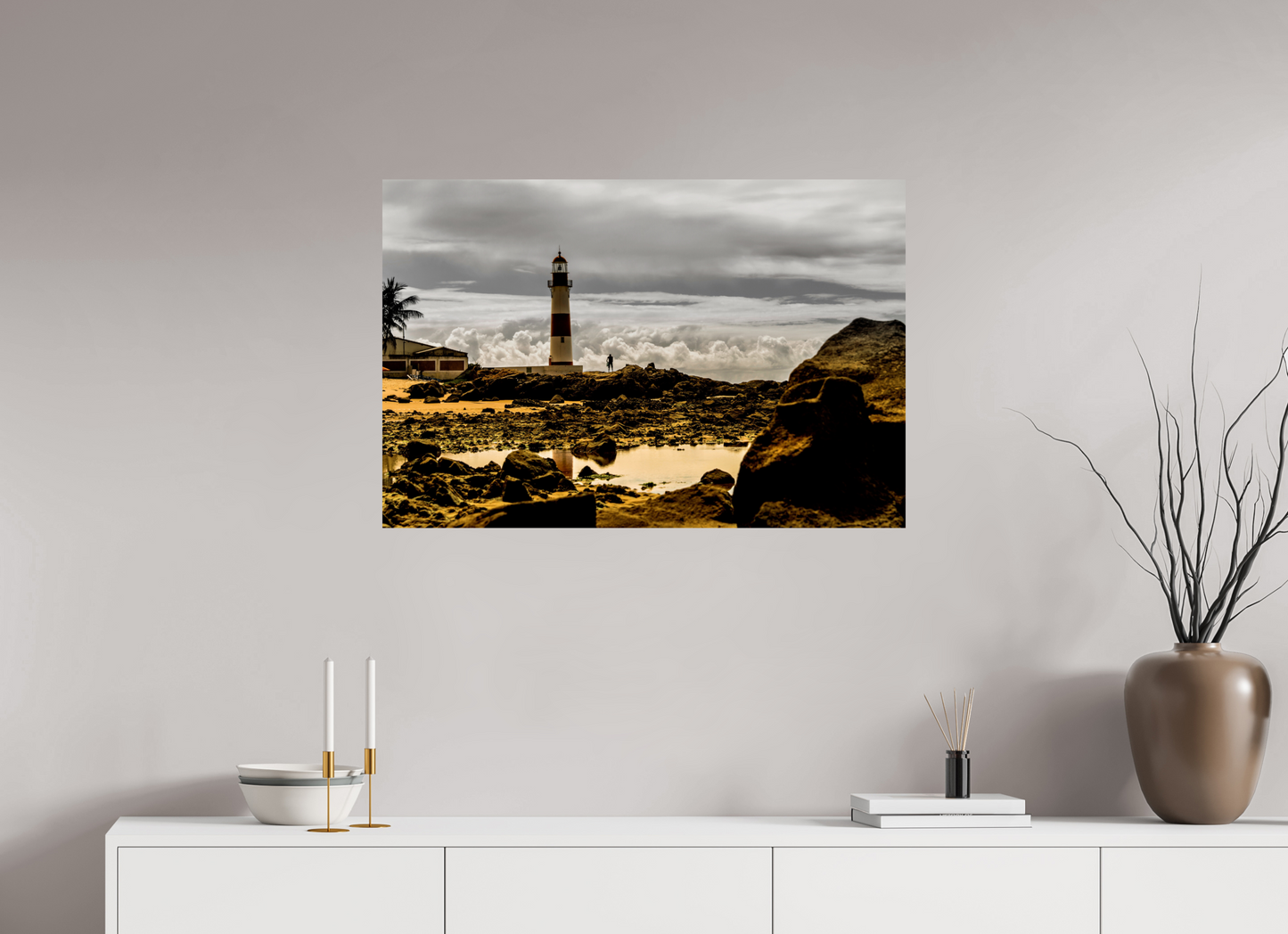 90 x 60 cm, Fine Art Print auf Alu-Dibond ohne Aufhang Farol de Itapoã - Salvador - BA